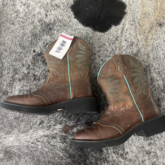 Justin Boots Gypsy Nettie Women's 9.5B Brown Teal Cowgirl Square Toe Western - Picture 3 of 5